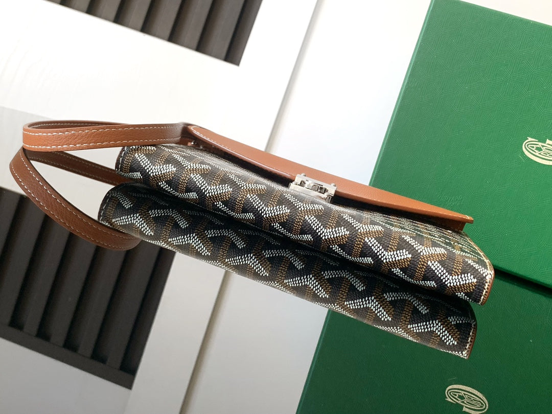 PORTEFEUILLE-POCHETTE CHYPRE 21 EN TOILE GOYARDINE NOIRE ET CUIR DE VEAU BRUN