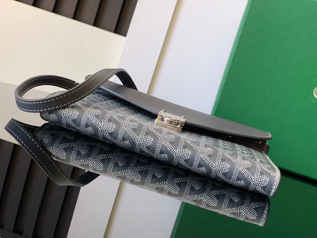 PORTEFEUILLE-POCHETTE CHYPRE 21 EN TOILE GOYARDINE GRISE ET CUIR DE VEAU