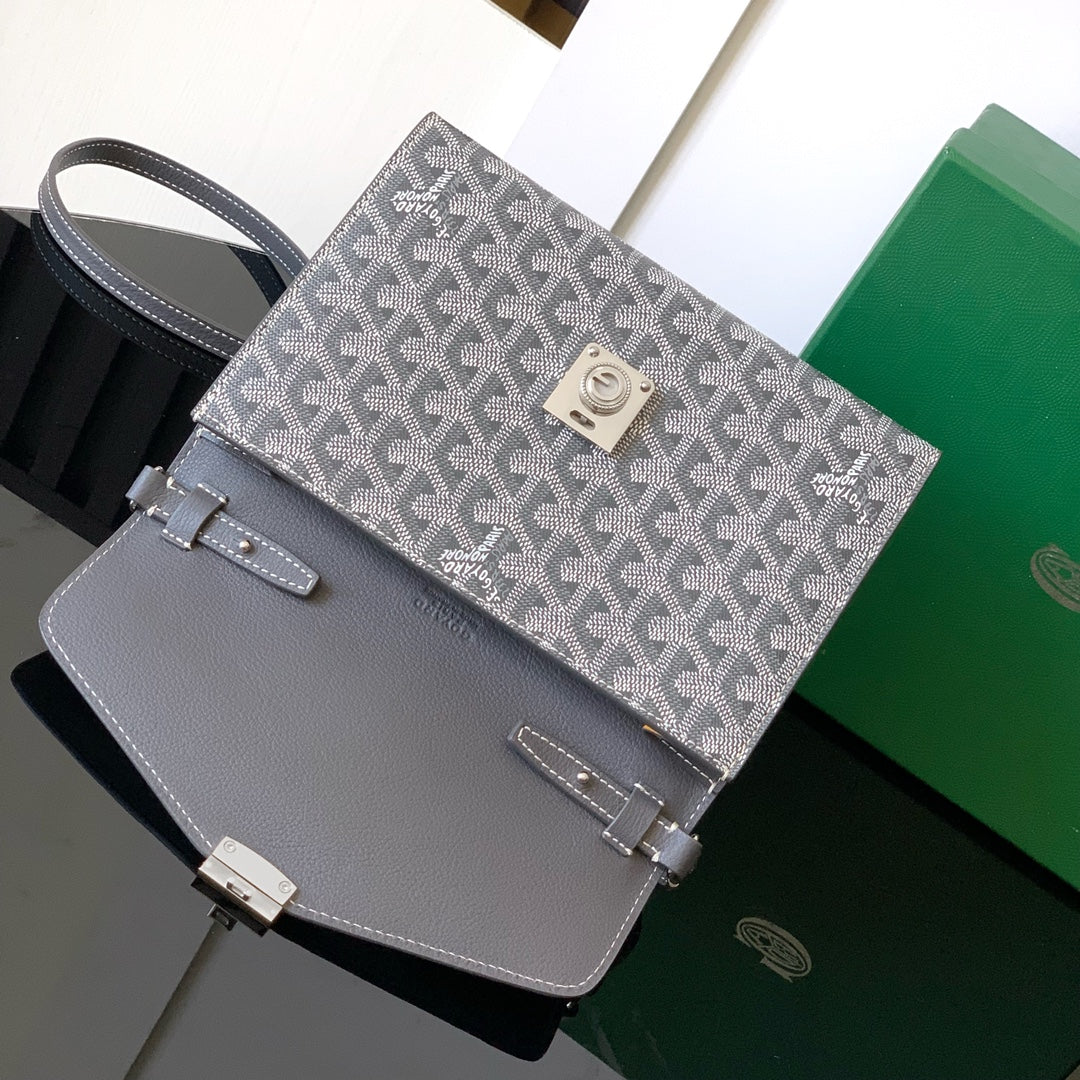 PORTEFEUILLE-POCHETTE CHYPRE 21 EN TOILE GOYARDINE GRISE ET CUIR DE VEAU