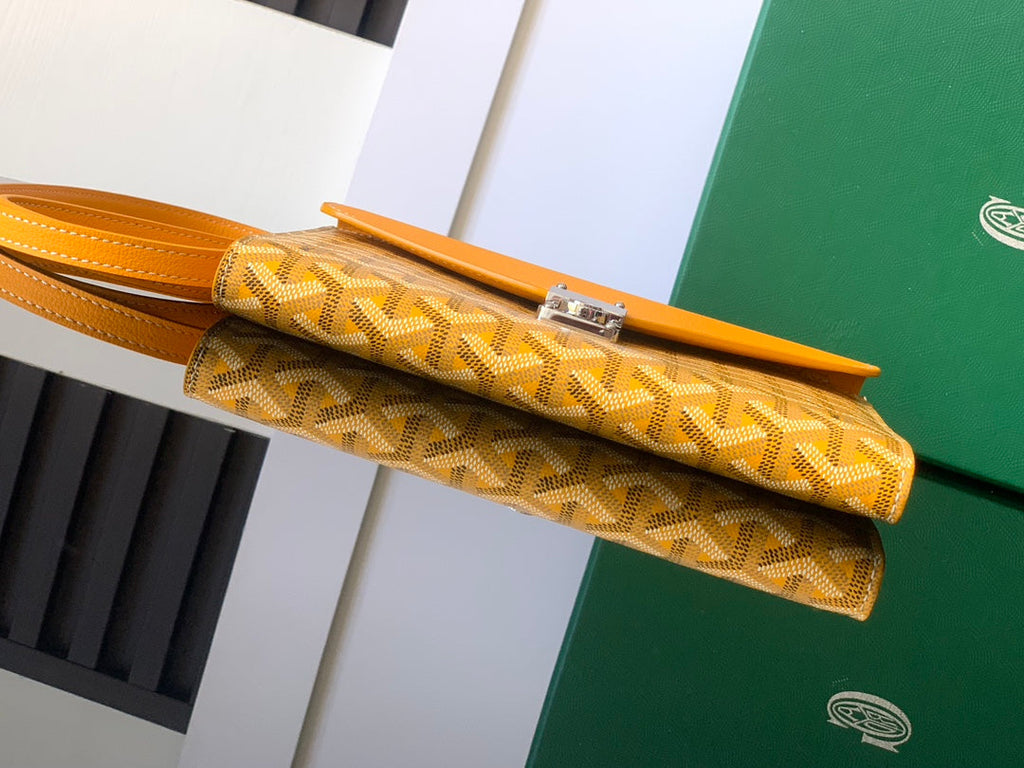 PORTEFEUILLE-POCHETTE CHYPRE 21 EN TOILE GOYARDINE JAUNE ET CUIR DE VEAU