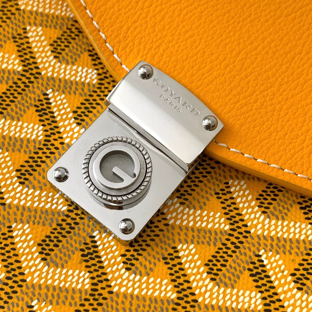 PORTEFEUILLE-POCHETTE CHYPRE 21 EN TOILE GOYARDINE JAUNE ET CUIR DE VEAU