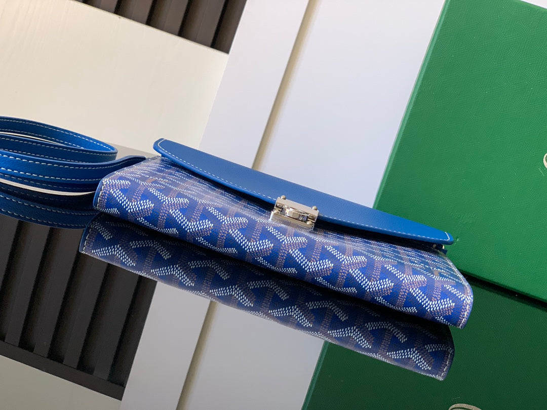 PORTEFEUILLE-POCHETTE CHYPRE 21 EN TOILE GOYARDINE BLEU SAPHIR ET CUIR DE VEAU
