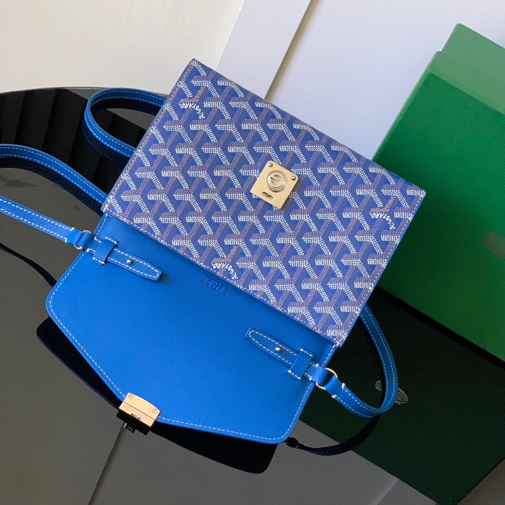 PORTEFEUILLE-POCHETTE CHYPRE 21 EN TOILE GOYARDINE BLEU SAPHIR ET CUIR DE VEAU