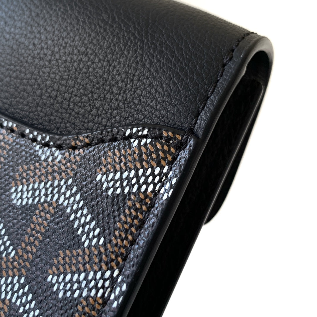 PORTEFEUILLE-POCHETTE CHYPRE 21 EN TOILE GOYARDINE NOIRE ET CUIR DE VEAU