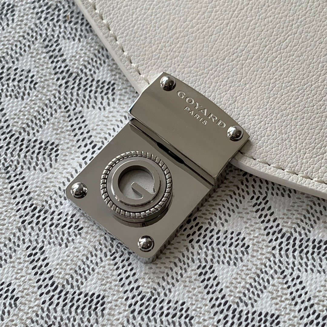 PORTEFEUILLE-POCHETTE CHYPRE 21 EN TOILE GOYARDINE BLANCHE ET CUIR DE VEAU