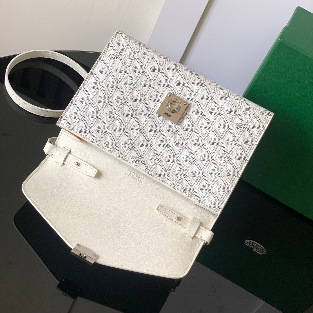 PORTEFEUILLE-POCHETTE CHYPRE 21 EN TOILE GOYARDINE BLANCHE ET CUIR DE VEAU