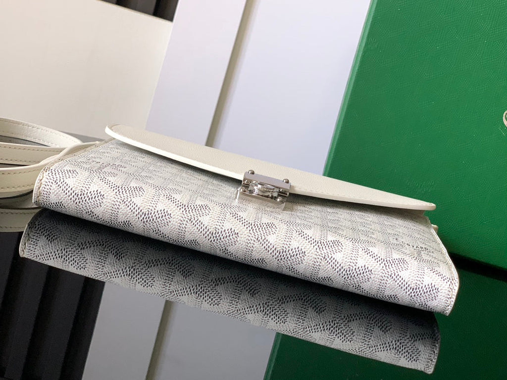 PORTEFEUILLE-POCHETTE CHYPRE 21 EN TOILE GOYARDINE BLANCHE ET CUIR DE VEAU