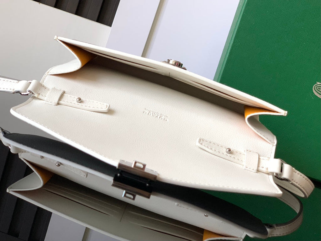 PORTEFEUILLE-POCHETTE CHYPRE 21 EN TOILE GOYARDINE BLANCHE ET CUIR DE VEAU