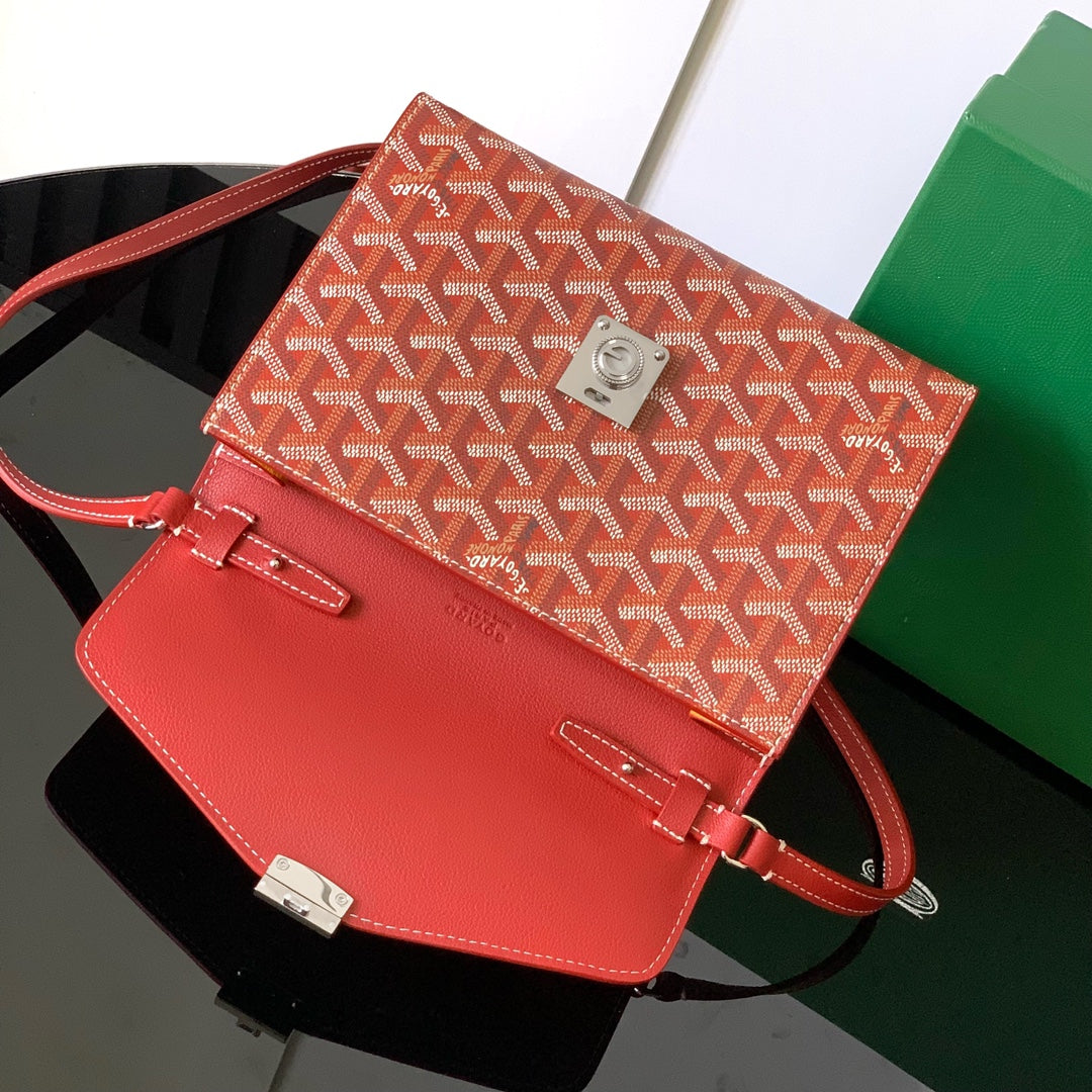 PORTEFEUILLE-POCHETTE CHYPRE 21 EN TOILE GOYARDINE ROUGE CLASSIQUE ET CUIR DE VEAU