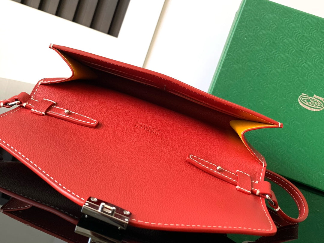 PORTEFEUILLE-POCHETTE CHYPRE 21 EN TOILE GOYARDINE ROUGE CLASSIQUE ET CUIR DE VEAU