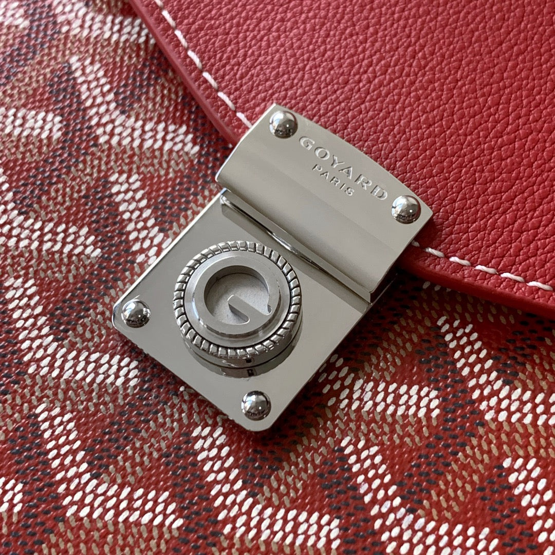 PORTEFEUILLE-POCHETTE CHYPRE 21 EN TOILE GOYARDINE ROUGE CLASSIQUE ET CUIR DE VEAU