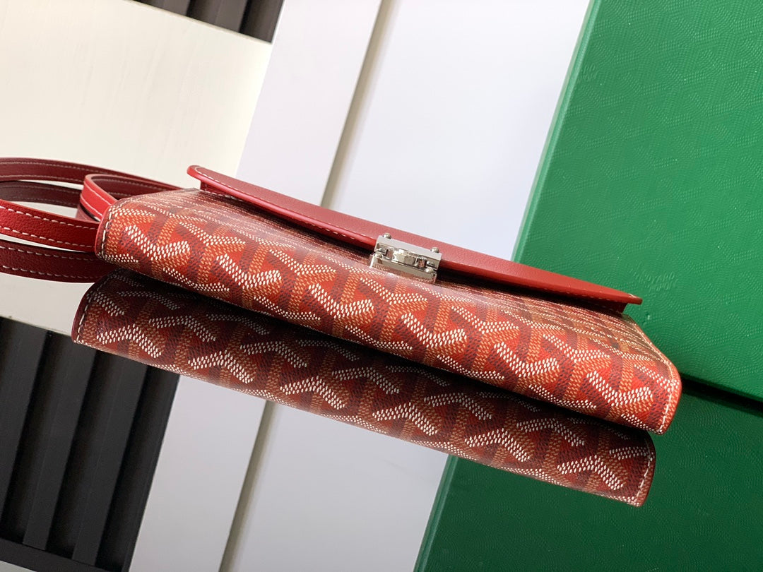 PORTEFEUILLE-POCHETTE CHYPRE 21 EN TOILE GOYARDINE ROUGE CLASSIQUE ET CUIR DE VEAU