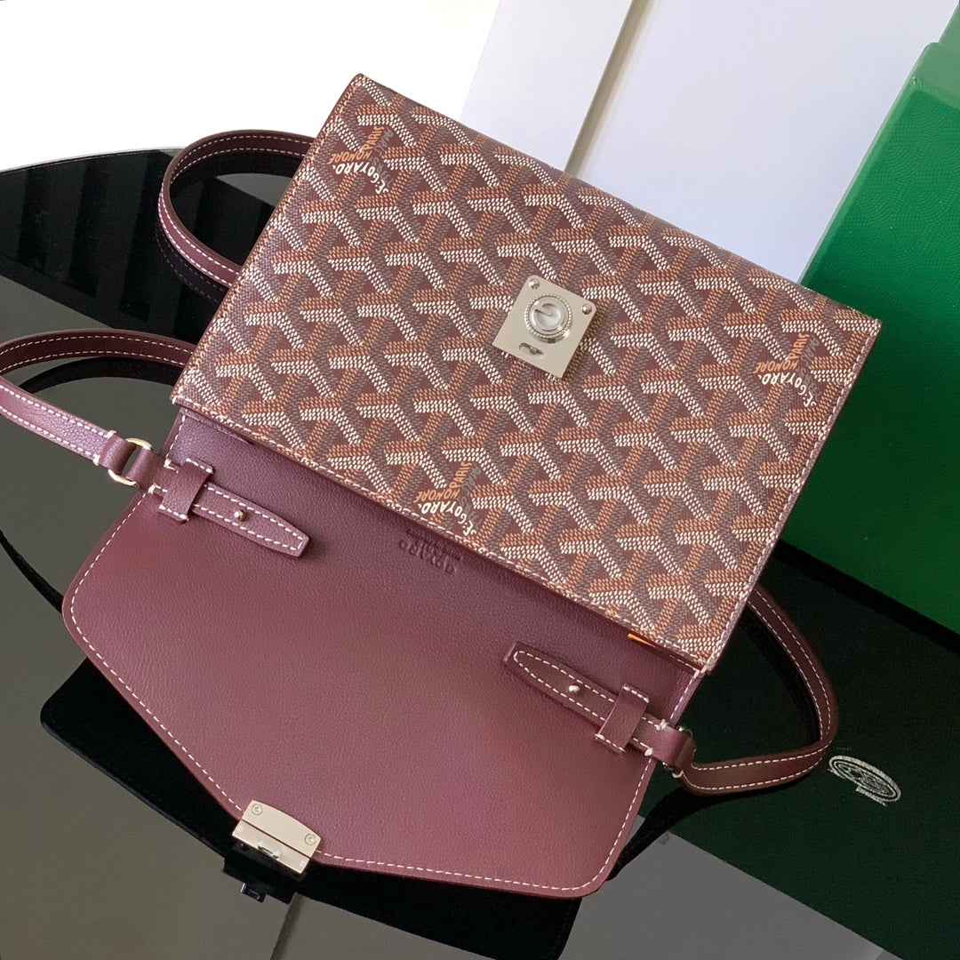 PORTEFEUILLE-POCHETTE CHYPRE 21 EN TOILE GOYARDINE ET CUIR DE VEAU ROUGE VIN