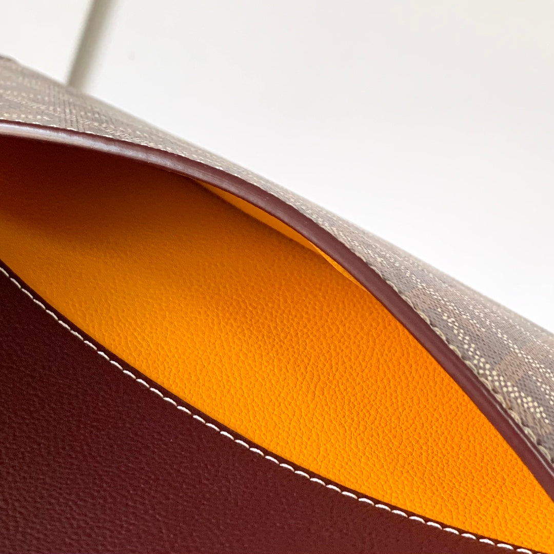 PORTEFEUILLE-POCHETTE CHYPRE 21 EN TOILE GOYARDINE ET CUIR DE VEAU ROUGE VIN