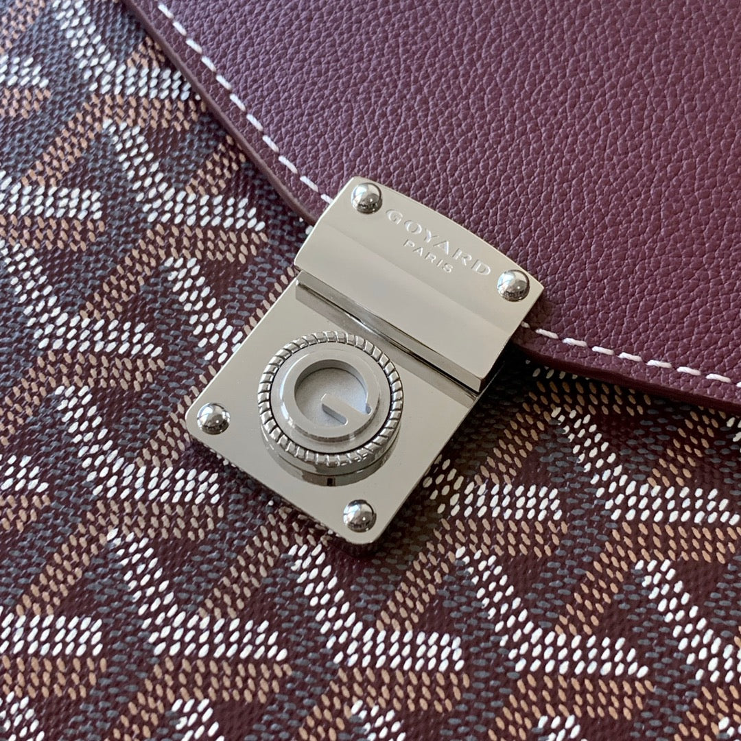PORTEFEUILLE-POCHETTE CHYPRE 21 EN TOILE GOYARDINE ET CUIR DE VEAU ROUGE VIN