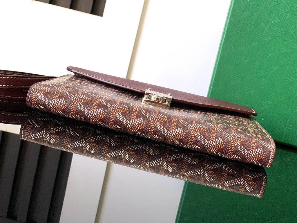 PORTEFEUILLE-POCHETTE CHYPRE 21 EN TOILE GOYARDINE ET CUIR DE VEAU ROUGE VIN