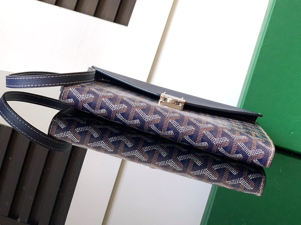 PORTEFEUILLE-POCHETTE CHYPRE 21 EN TOILE GOYARDINE BLEU MARINE ET CUIR DE VEAU