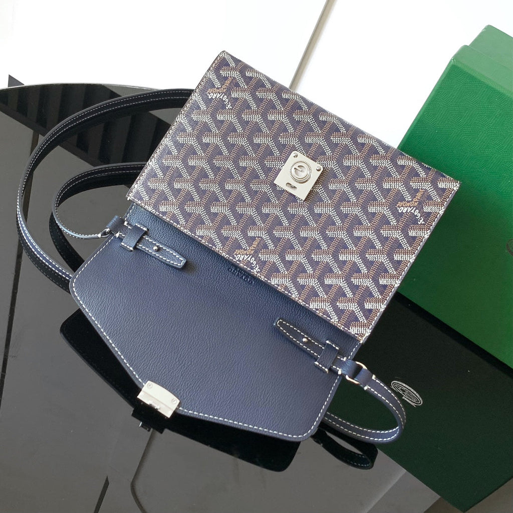 PORTEFEUILLE-POCHETTE CHYPRE 21 EN TOILE GOYARDINE BLEU MARINE ET CUIR DE VEAU
