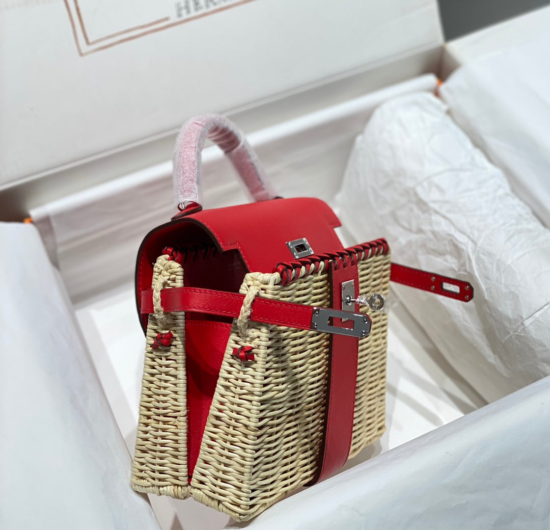 HM KELLY 22 PICNIC ROUGE BAMBOU ET ROTIN