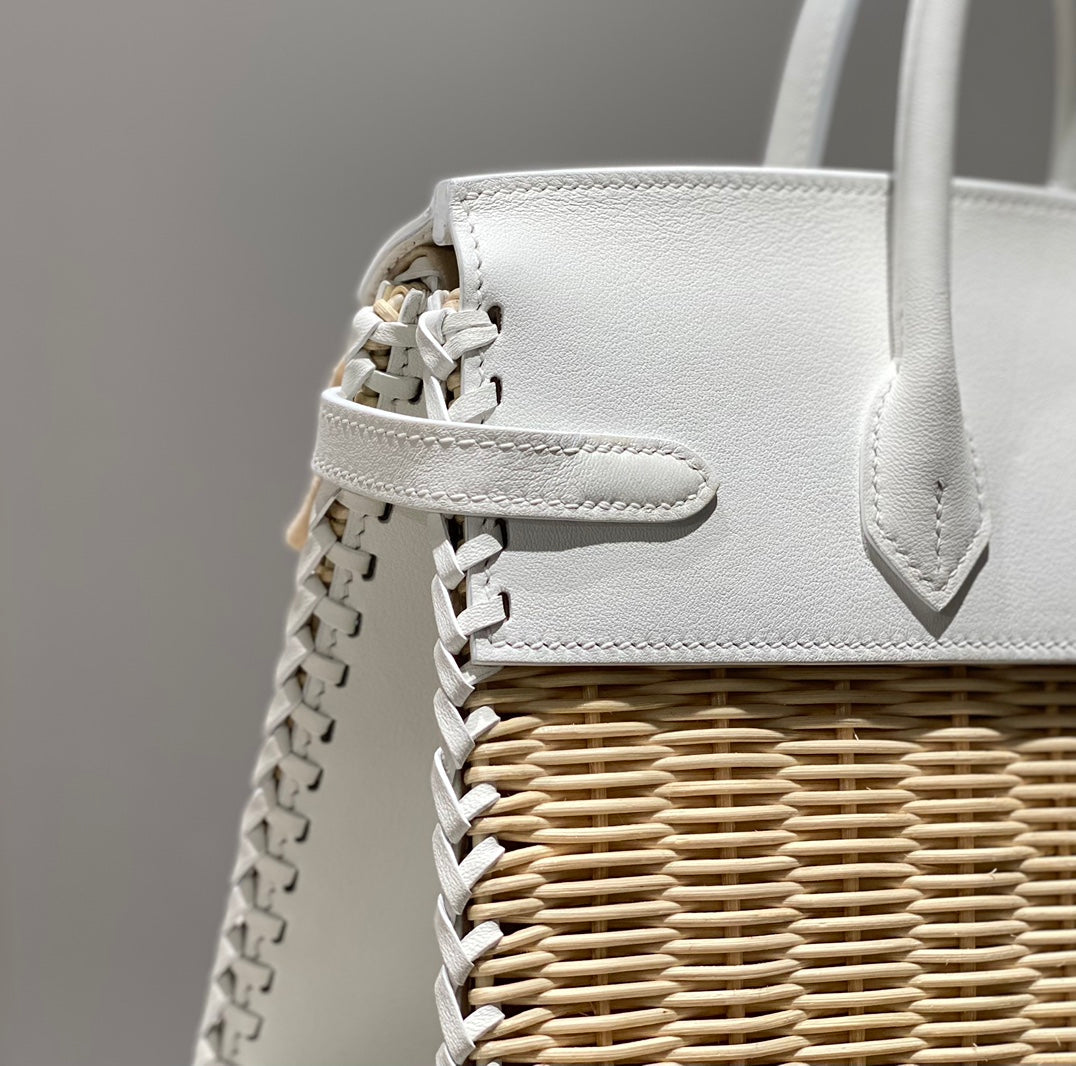HM BIRKIN 25 CM PICNIC BLANC BAMBOU ET ROTIN