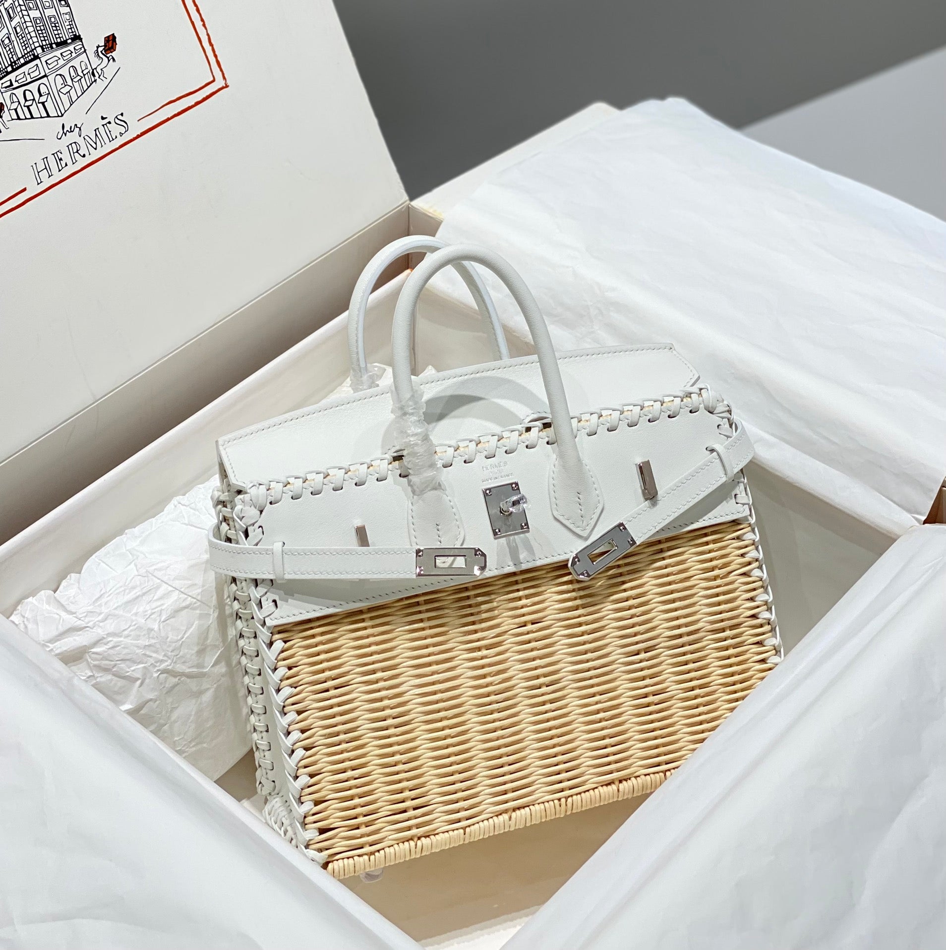 HM バーキン 25 cm ピクニック ホワイト バンブー＆ラタン