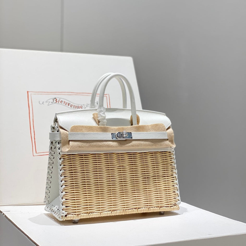 HM BIRKIN 25 CM PICNIC BLANC BAMBOU ET ROTIN