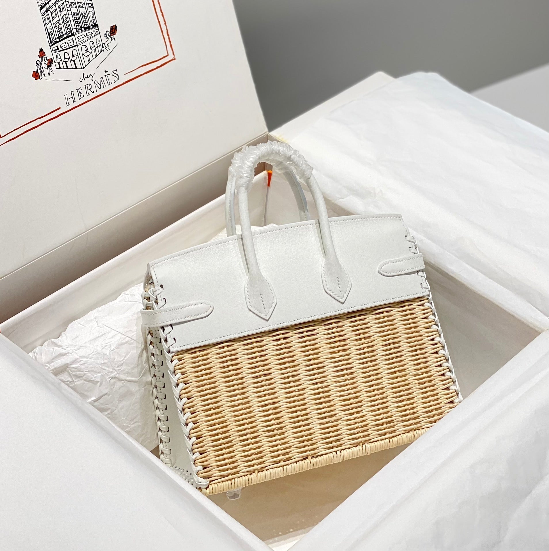 HM バーキン 25 cm ピクニック ホワイト バンブー＆ラタン