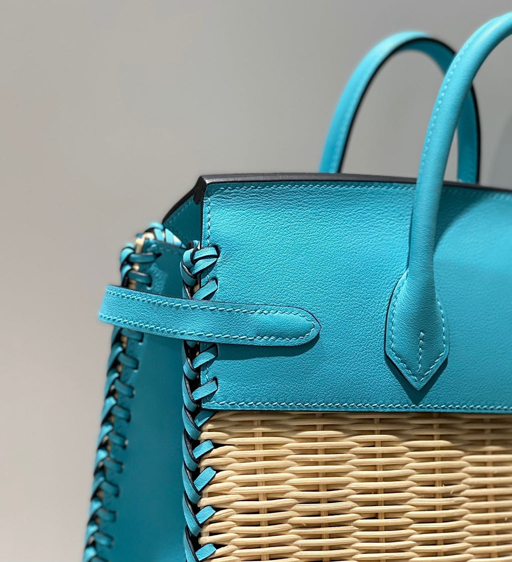 HM BIRKIN 25 CM PICNIC SKY BAMBOU ET ROTIN