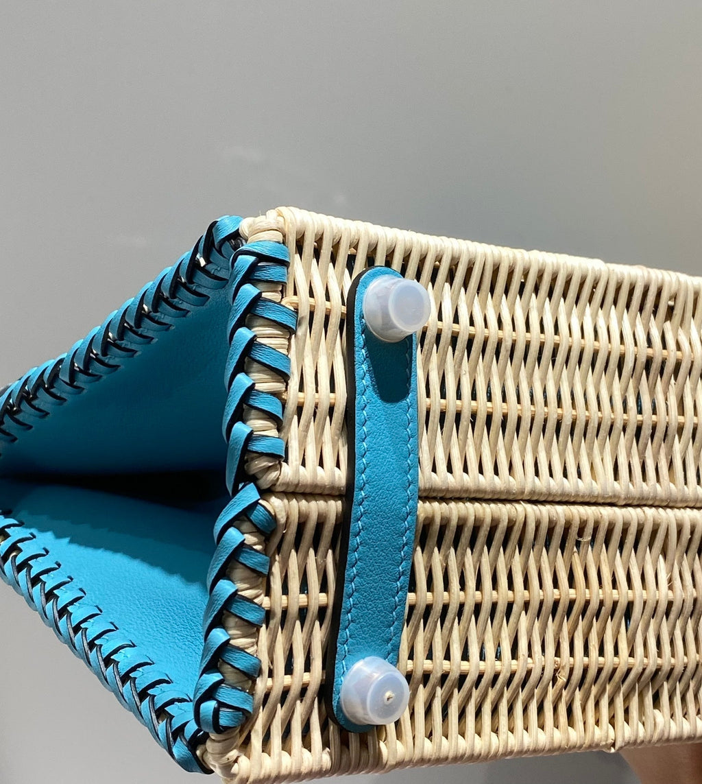 HM BIRKIN 25 CM PICNIC SKY BAMBOU ET ROTIN