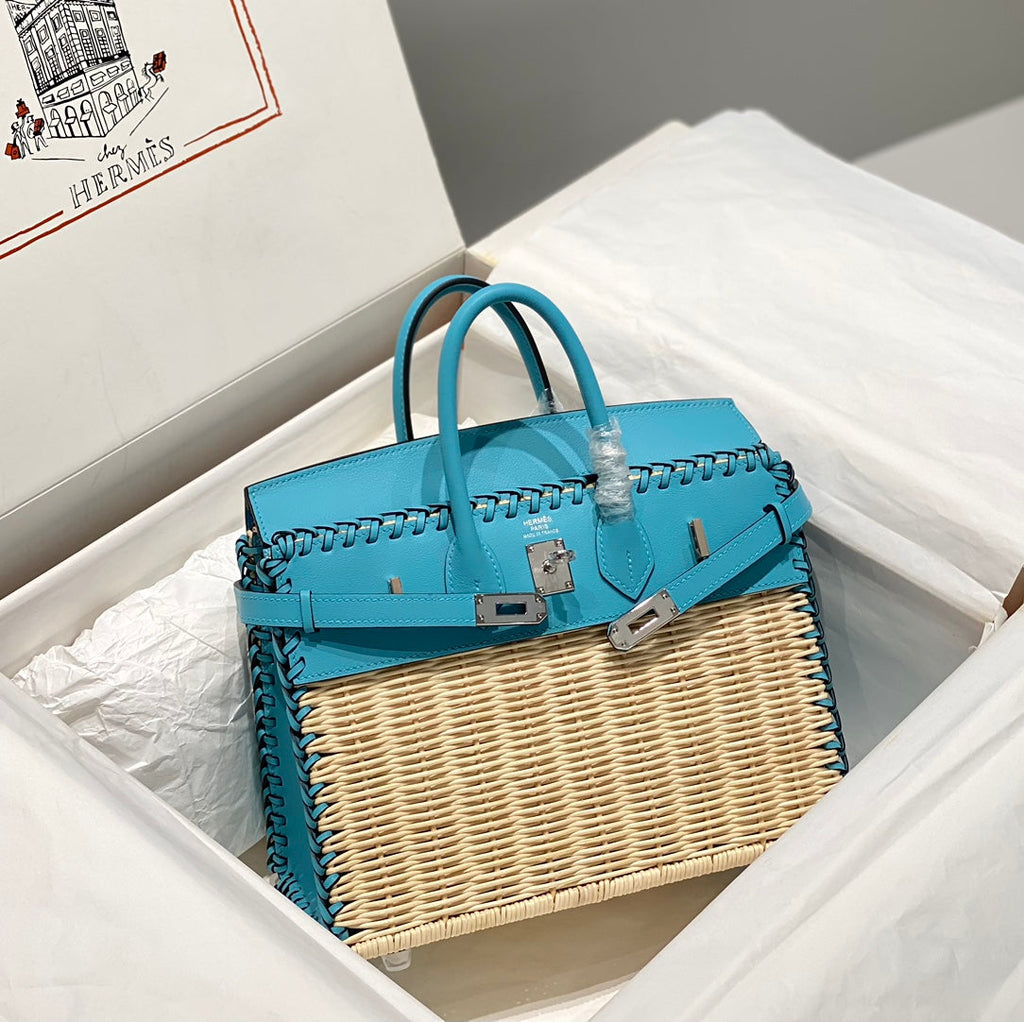 HM BIRKIN 25 CM PICNIC SKY BAMBOU ET ROTIN