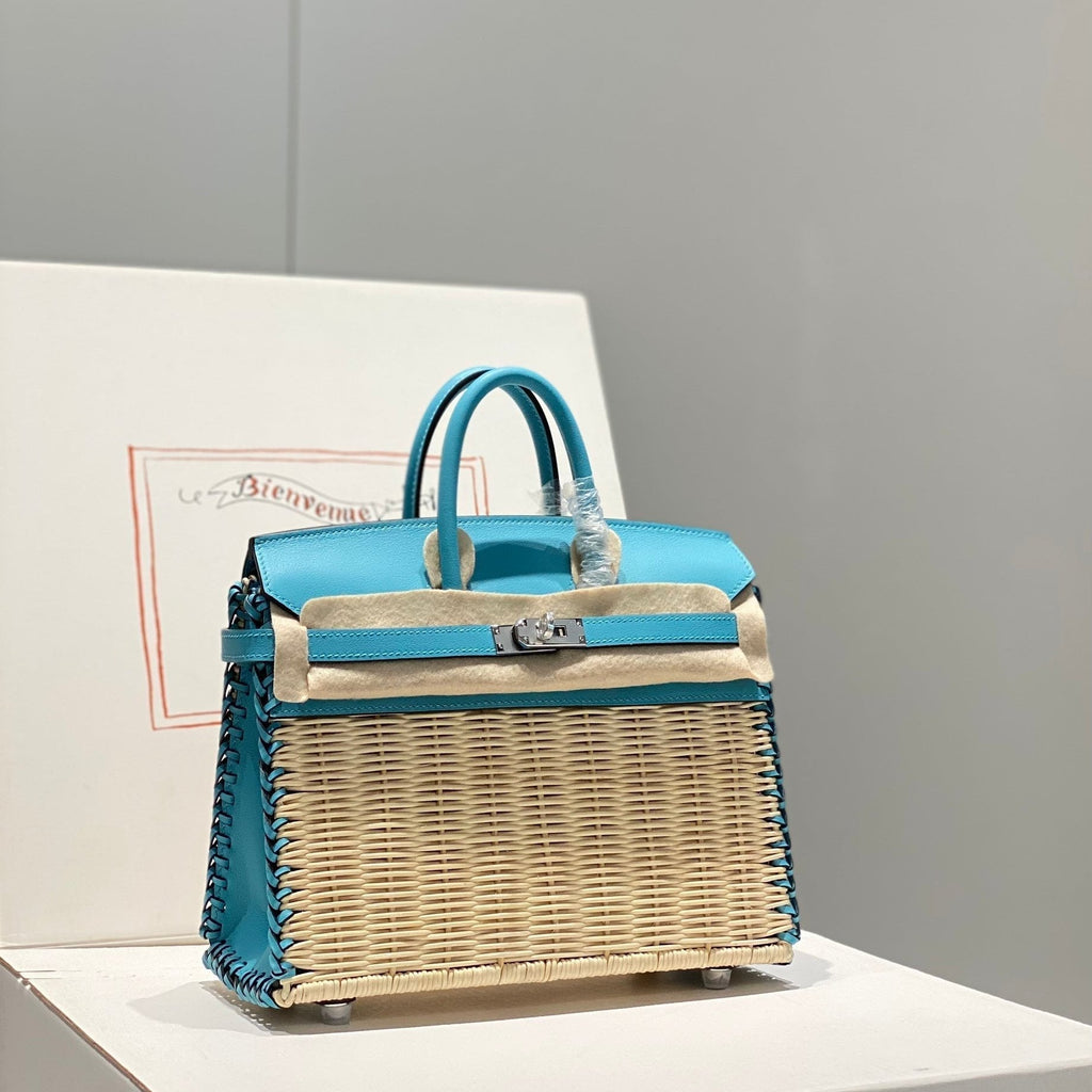 HM BIRKIN 25 CM PICNIC SKY BAMBOU ET ROTIN