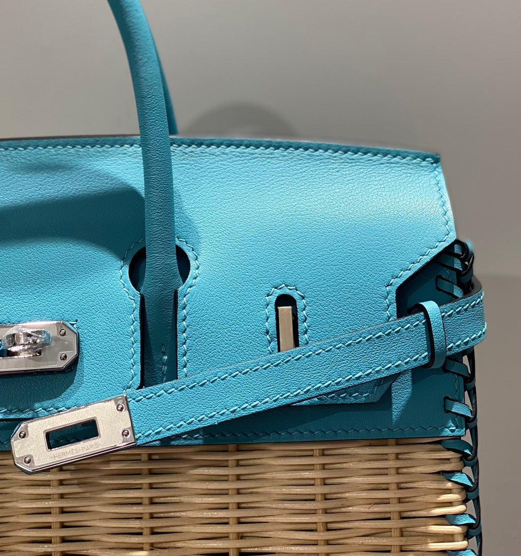 HM BIRKIN 25 CM PICNIC SKY BAMBOU ET ROTIN