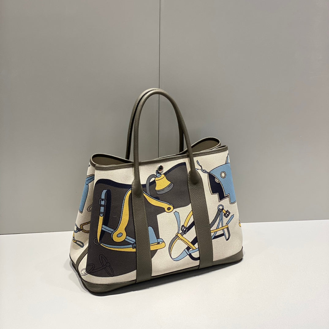 HM GARDEN PARTY 36 TOILE MULTICOLORE ET CUIR DE VEAU NEGONDA ​​243389