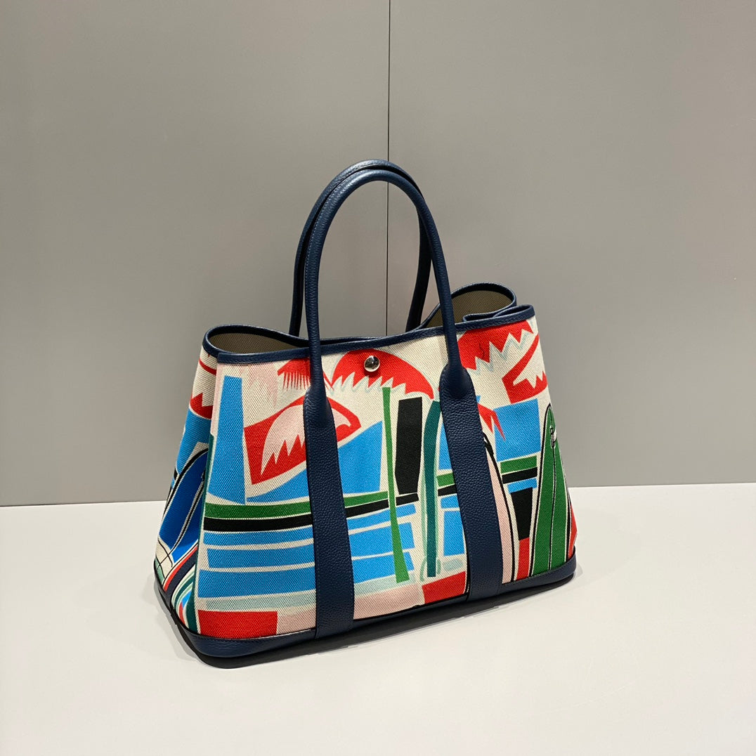 HM GARDEN PARTY 36 TOILE MULTICOLORE ET CUIR DE VEAU NEGONDA ​​243410