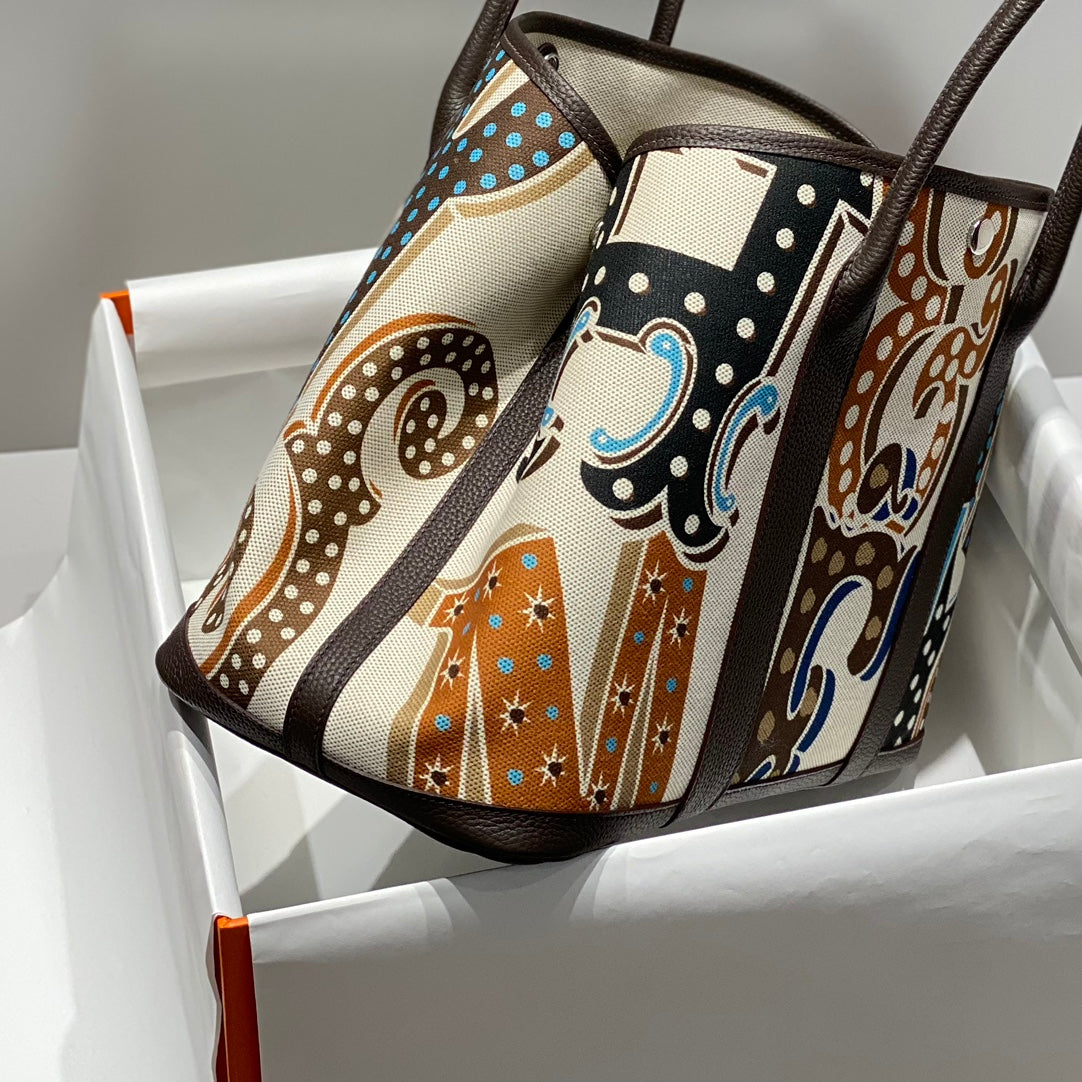 HM GARDEN PARTY 36 TOILE MULTICOLORE ET CUIR DE VEAU NEGONDA ​​243408