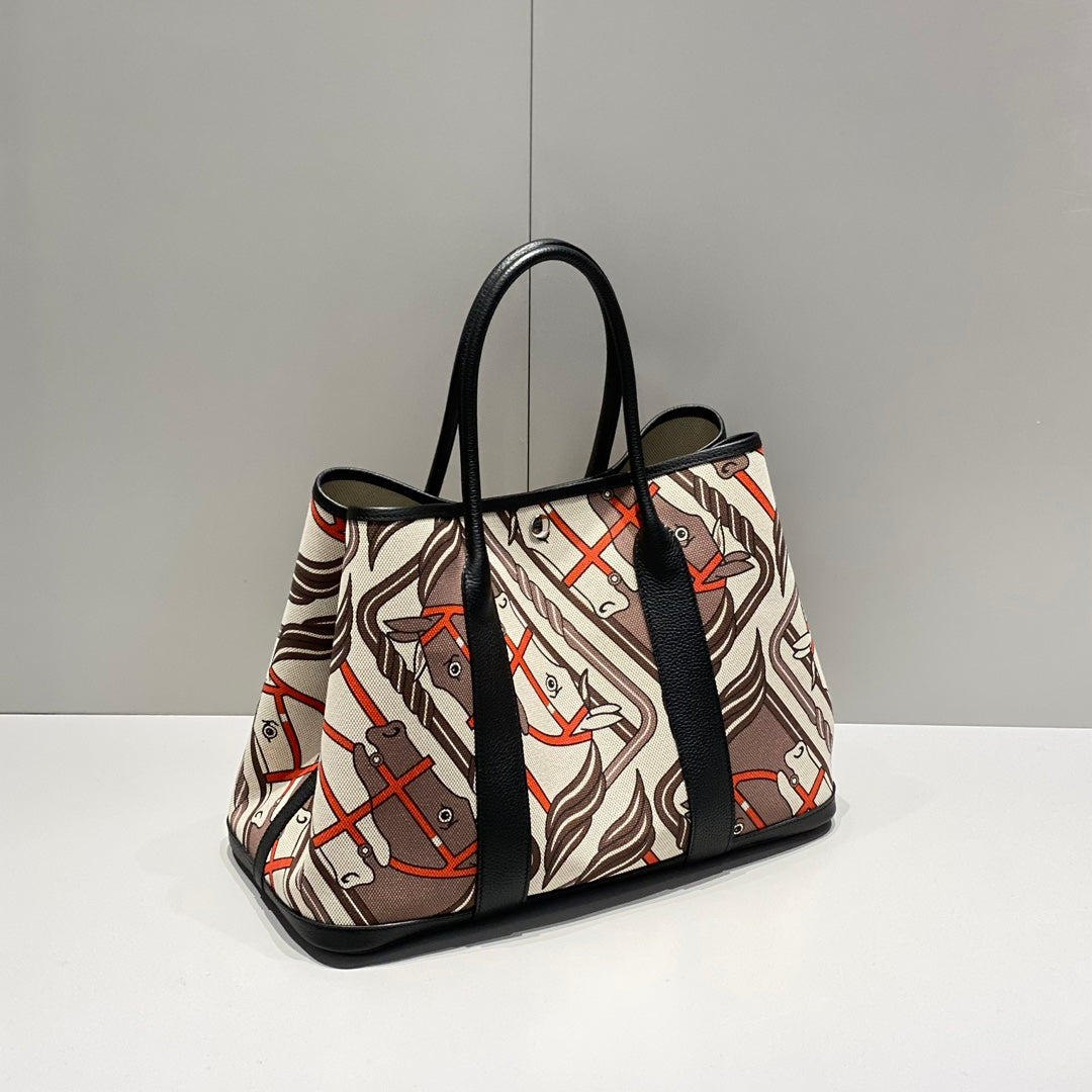 HM GARDEN PARTY 36 TOILE MULTICOLORE ET CUIR DE VEAU NEGONDA ​​243402