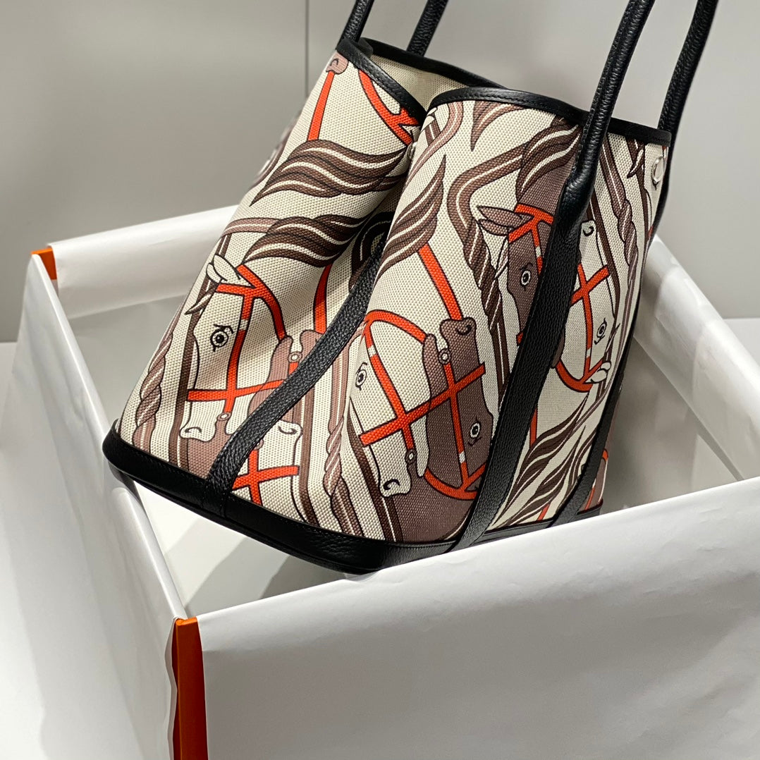 HM GARDEN PARTY 36 TOILE MULTICOLORE ET CUIR DE VEAU NEGONDA ​​243402