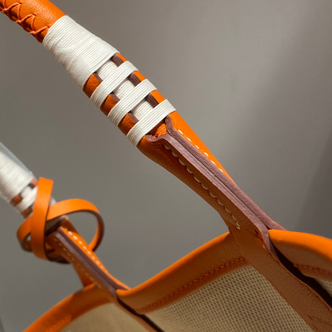 SAC HM STEEPLE 28 CUIR DE VEAU ORANGE TOILE BLANCHE ORANGE