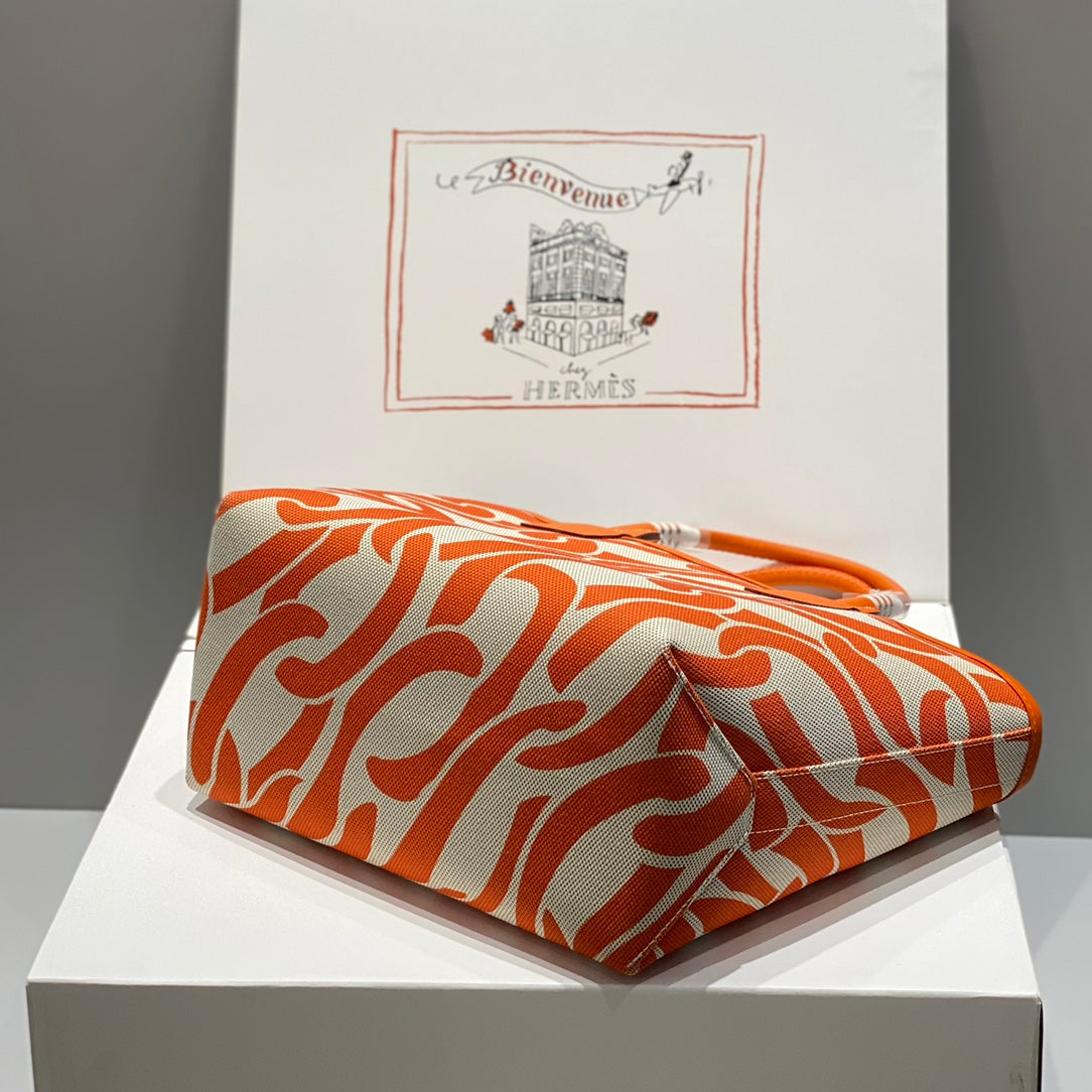 SAC HM STEEPLE 28 CUIR DE VEAU ORANGE TOILE BLANCHE ORANGE