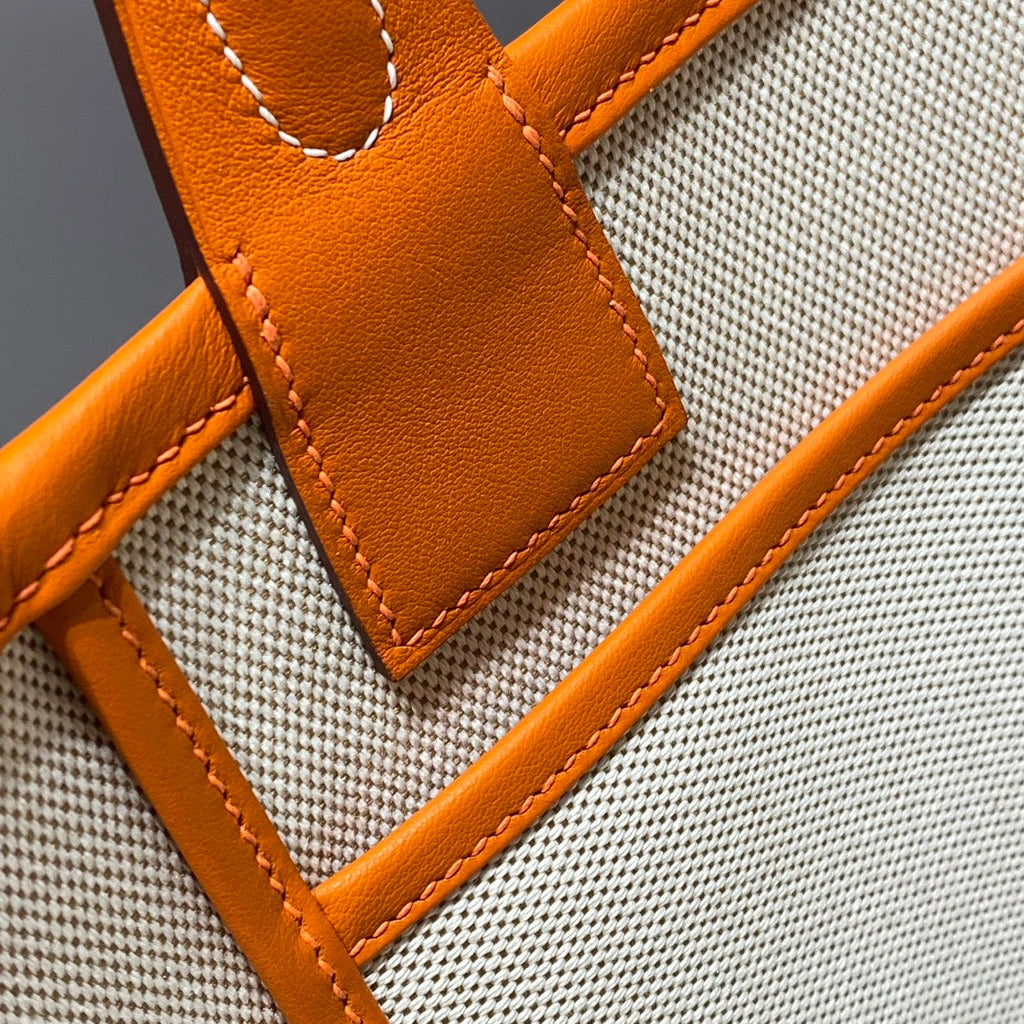 SAC HM STEEPLE 28 CUIR DE VEAU ORANGE TOILE BLANCHE ORANGE