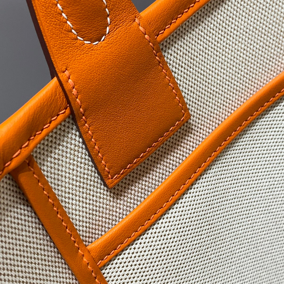 SAC HM STEEPLE 28 CUIR DE VEAU ORANGE TOILE BLANCHE ORANGE