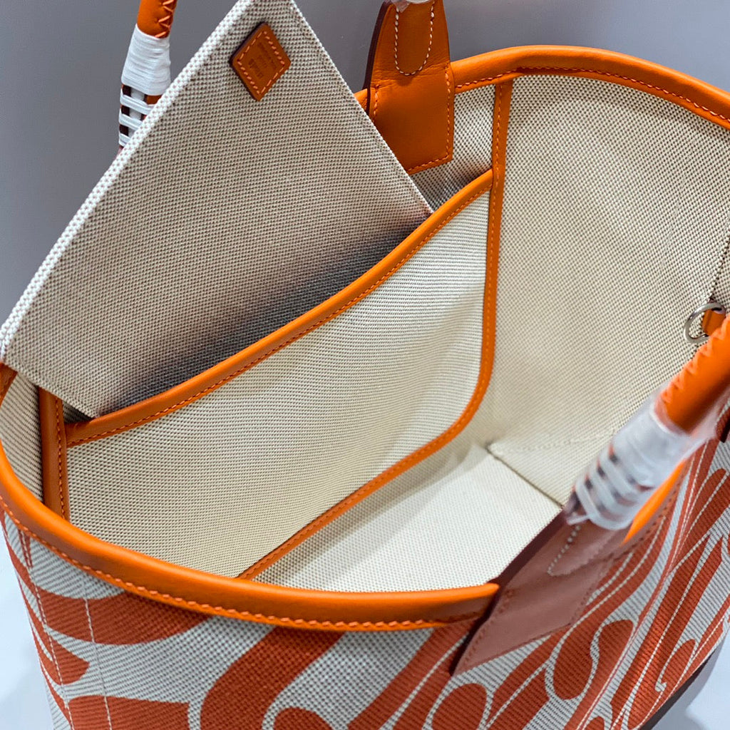 SAC HM STEEPLE 28 CUIR DE VEAU MARRON TOILE MARRON BLANC