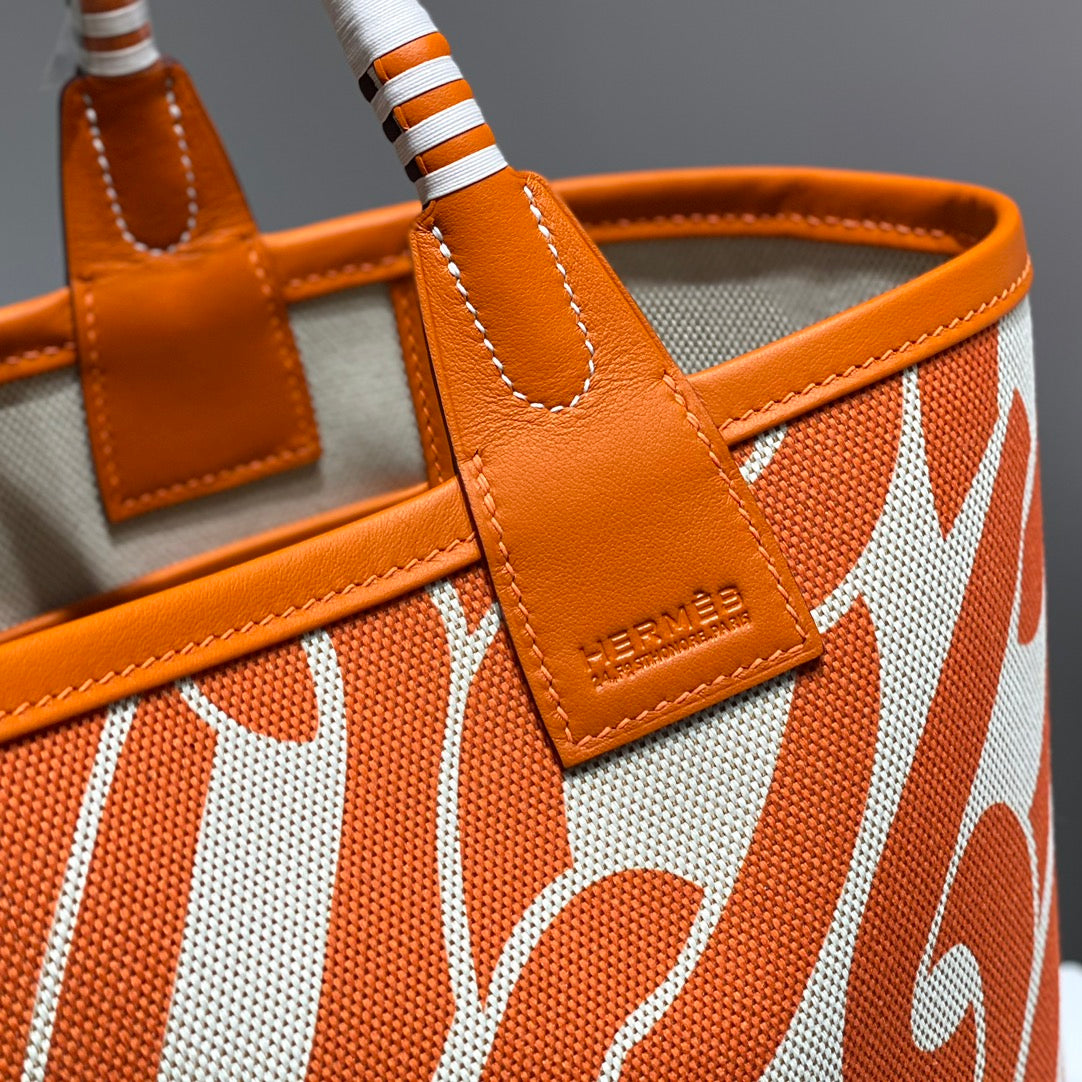 SAC HM STEEPLE 28 CUIR DE VEAU ORANGE TOILE BLANCHE ORANGE