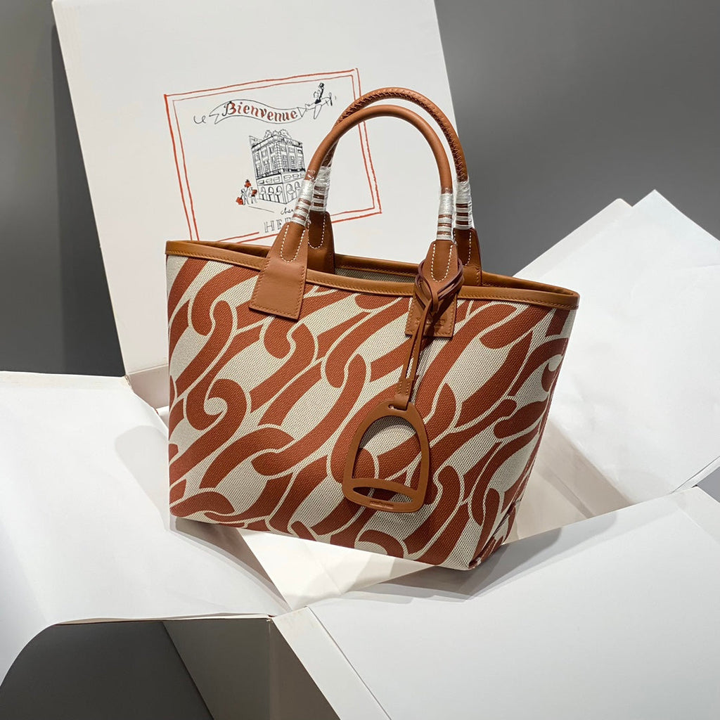 SAC HM STEEPLE 28 CUIR DE VEAU MARRON TOILE MARRON BLANC