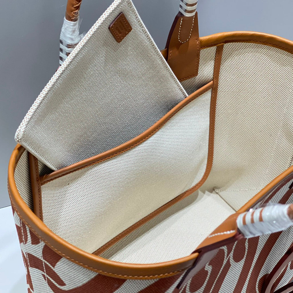 SAC HM STEEPLE 28 CUIR DE VEAU MARRON TOILE MARRON BLANC