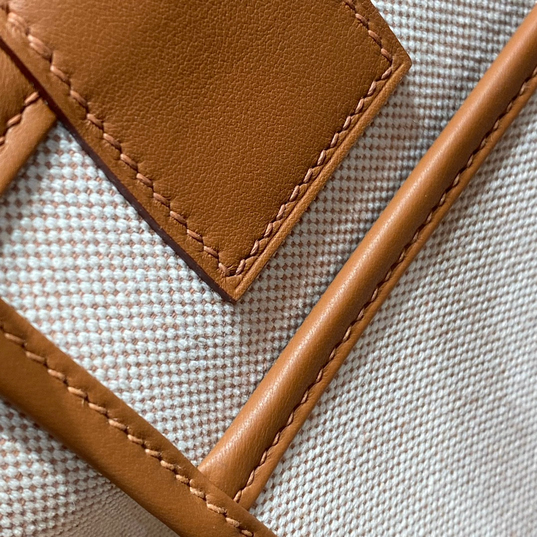 SAC HM STEEPLE 28 CUIR DE VEAU MARRON TOILE MARRON BLANC