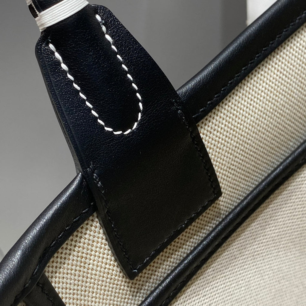 SAC HM STEEPLE 28 CUIR DE VEAU NOIR TOILE BLANC BLEU