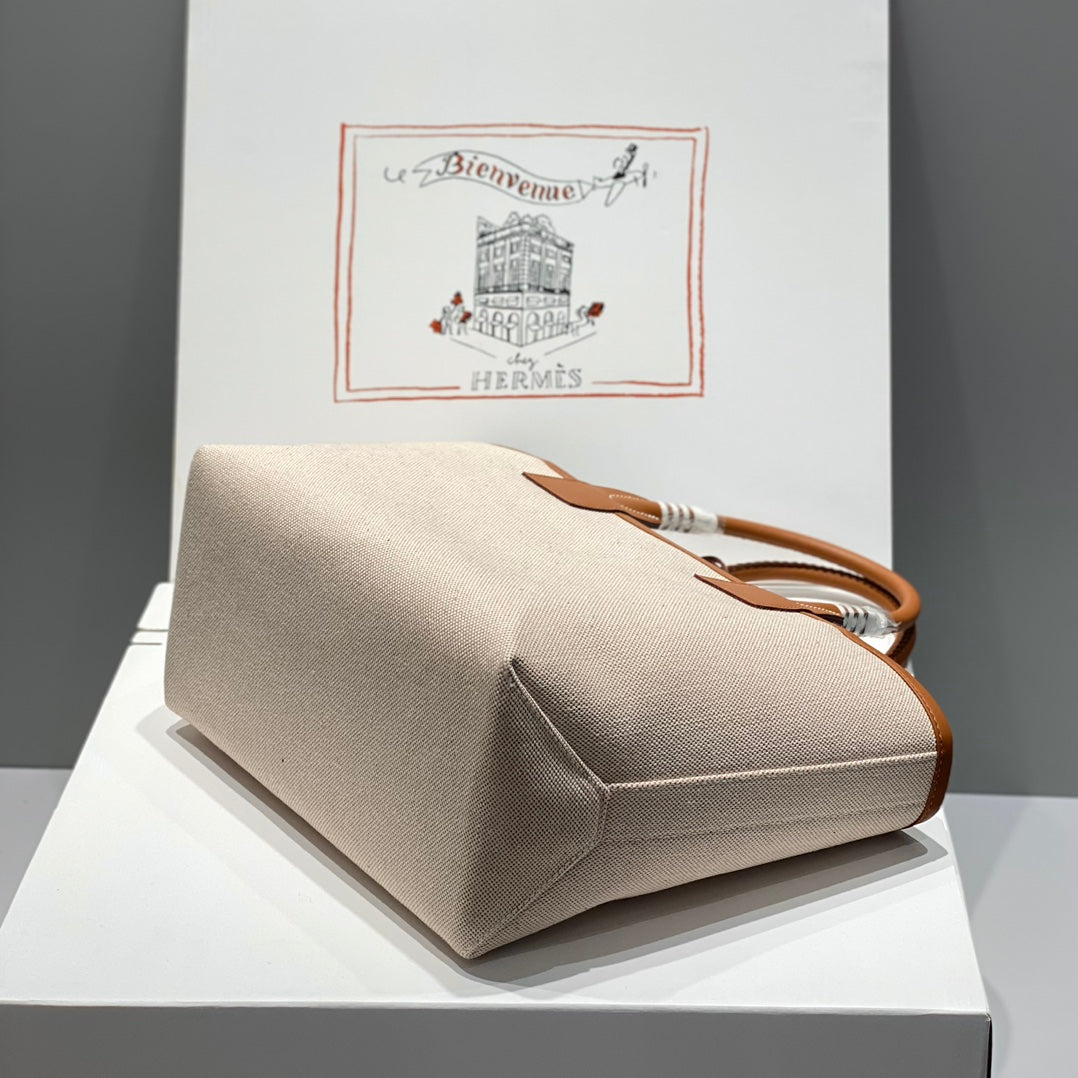 SAC HM STEEPLE 28 CUIR DE VEAU MARRON TOILE BLANCHE