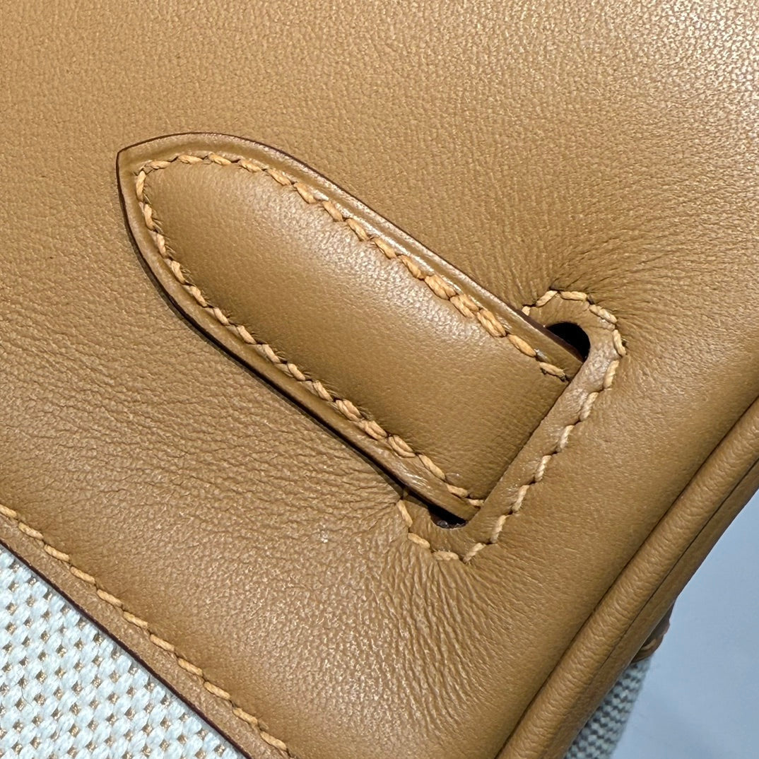 Sac HM Birkin 30 Milkshake en toile blanche mélangée de taille moyenne avec cuir Swift et accessoires argentés 237304