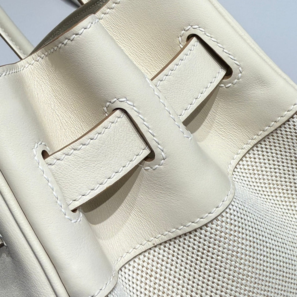 HM BIRKIN 30 MILKSHAKE TOILE BLANCHE AVEC CUIR SWIFT QUINCAILLERIE ARGENTÉE 237310